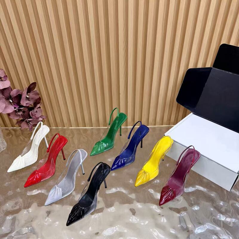 2026 New Model Transparent Pointed-Toe Genuine Leather Film High-Heeled Sandals for Women, Versatile and Sexy, with Open Back and Single Strap High Heels for Women