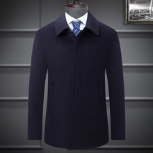 秋冬新款行政毛呢大衣加厚中老年男士简约中长款羊毛呢子大衣外套