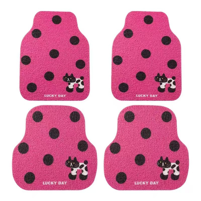 Cute cartoon silk loop car floor mats, universal for girls, anti-dirt, non-slip, wear-resistant, easy to maintain