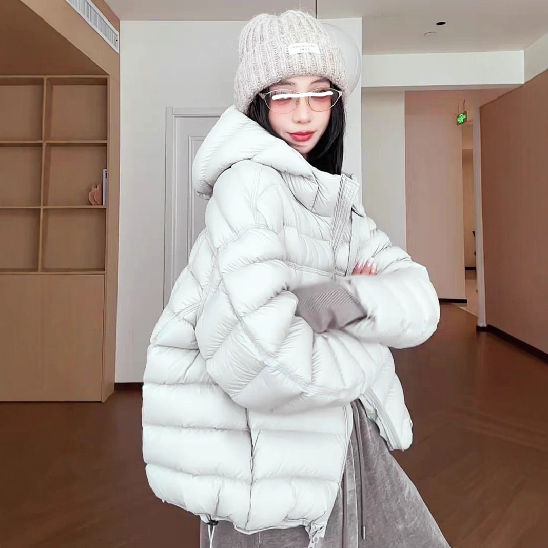 Popular Fashion Korean Style White Duck down Rib Puff down Jacket for Women 2025 New Hooded Lightweight Winter Jacket