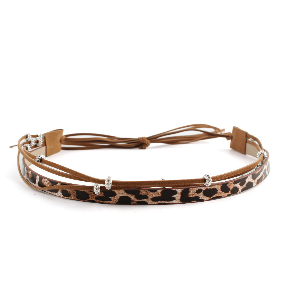 YP-N 표범 무늬 한국산 벨벳 비즈 모자띠