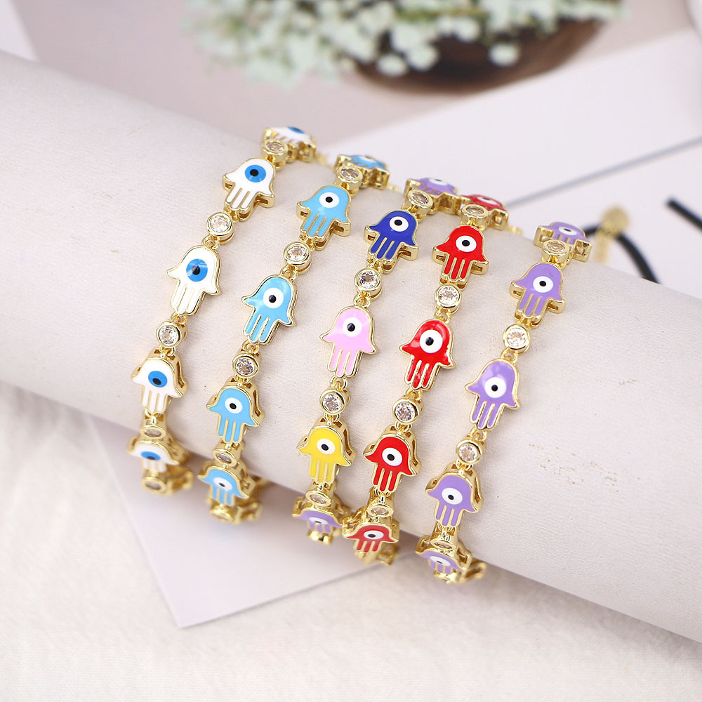 fashion color drip enamel inlaid zircon palm demon eye bracelet