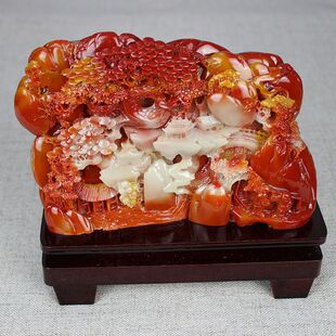 Imitation Jade Original Stone Shoushan Stone Carving Hibiscus Stone Flourish Fenghou Baixiang Living Room Office Ornaments Wonder Stone