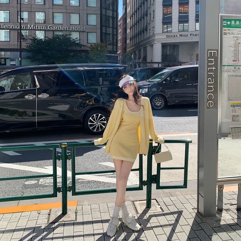 2025年针织套装新款秋季开衫上衣外套无袖显瘦连衣裙时尚两件套女|undefined