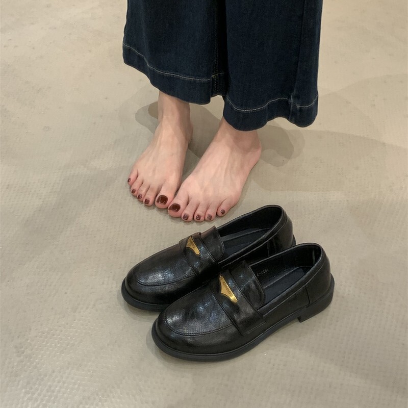 复古乐福鞋女2025新款英伦风百搭绒面学院风一脚蹬粗跟小皮鞋女潮|undefined