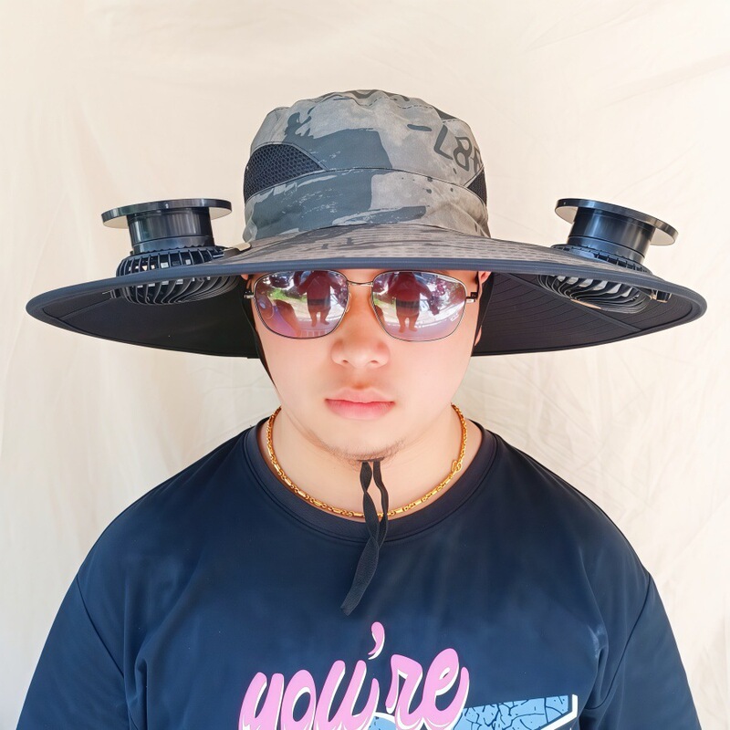 ソーラーファン付き帽子、一体型釣り帽子、男性用アウトドア登山帽子、ファン付き帽子、600mAh、スチールリング付き|undefined