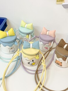 Multicoloured bucket, wallet with bow, cute fashionable shoulder bag