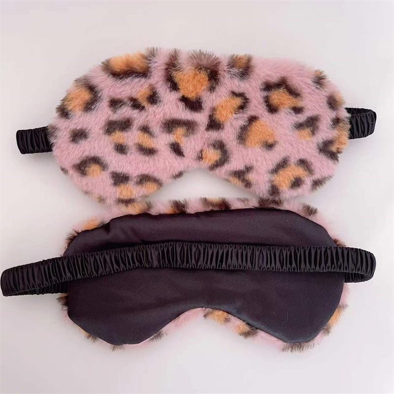 Piel de conejo estampado de leopardo máscara de ojo de seda artificial casa sombreado sueño lindo dibujos animados felpa máscara de ojo fabricante en stock