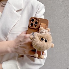 Fuzzy plush toy compatible with Apple iPhone 15 case wrist strap for iPhone 14 crossbody strap 13 Pro Max soft silicone case 12