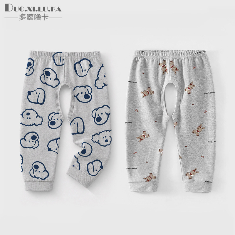 Infant and toddler pure cotton open-crotch pants, cute cartoon autumn pants for boys and girls, spring and autumn style, Class A leggings, sleep pants, children's pants Infant and toddler pure cotton open-crotch pants, cute cartoon autumn pants for boys and girls, spring and autumn style, Class A leggings, sleep pants, children's pants