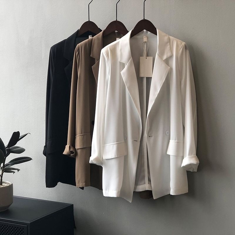 Chiffon blouse, summer lightweight suit jacket, women's Korean style, casual, loose fit, drape, sun protection, unique design, niche top.