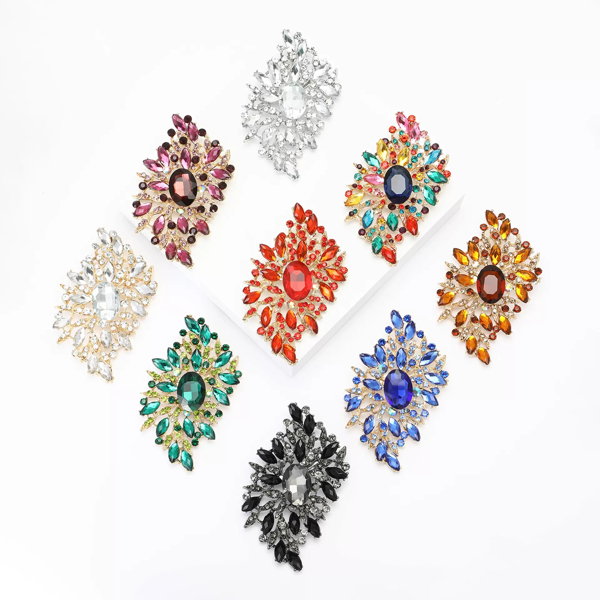 欧美非洲热销合金水钻大号玻璃胸针精致百搭女士服饰胸花饰品别针