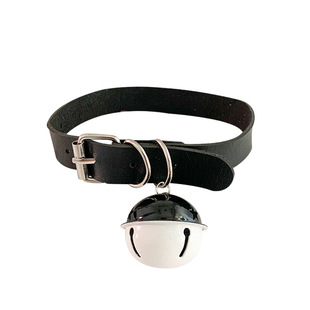 European and American punk style personalized bell collar black and white pink white contrast color Bell necklace neck chain can be equipped with traction rope