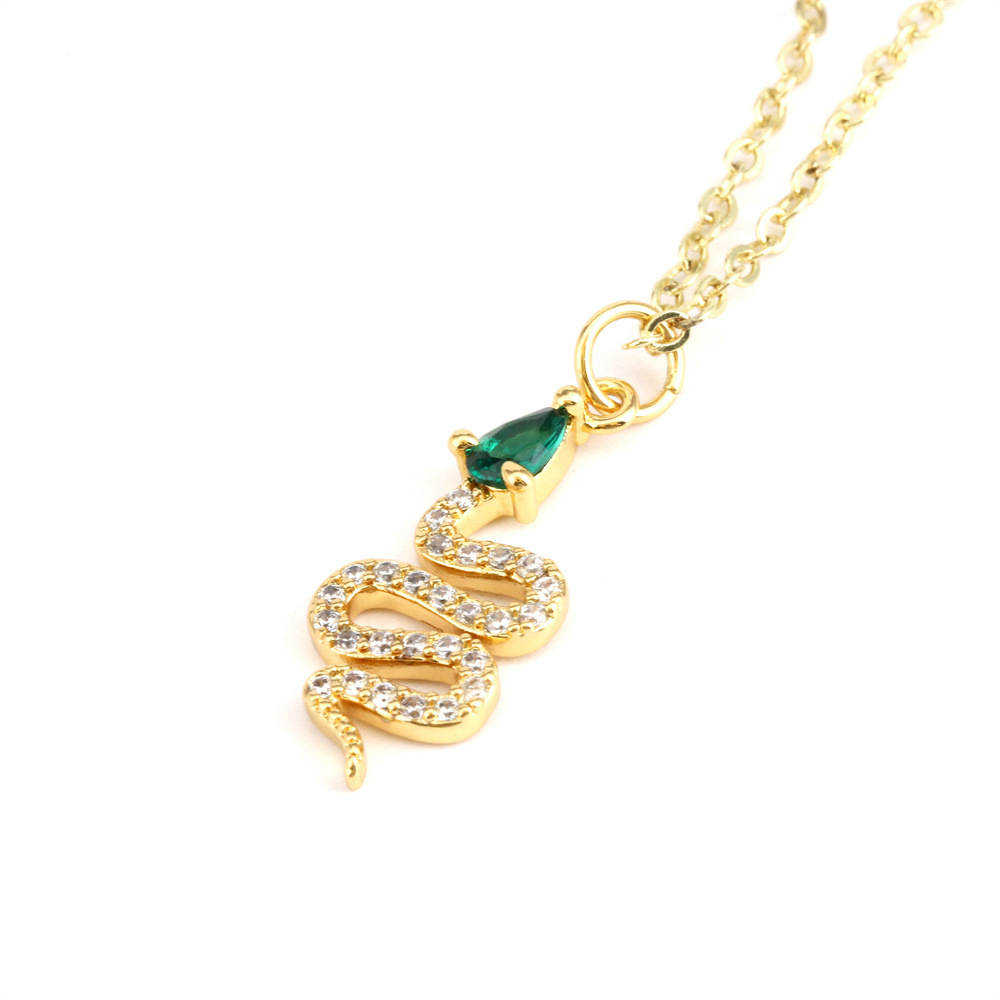 Fashion Snake Copper Inlay Zircon Pendant Necklace 1 Piece
