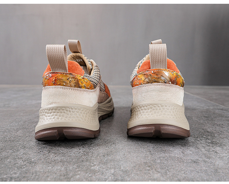 Giày sneaker chunky nữ đế dày phối màu da bò lưới thoáng khí — Màu xanh lục xám chi tiết 12
