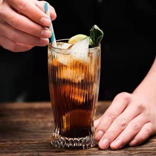 Ins Korean style small slender waist vertical stripe pattern glass cup household personalized water cup milk cup thick Internet celebrity coffee cup