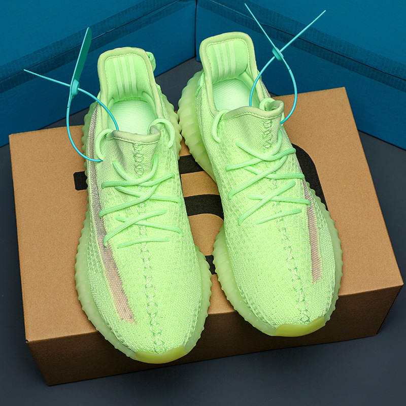 Noctilucent 350 Putian Three-bar Couples Sports Trendy Shoes All-match Four Seasons Flying Mesh Noodles Men's and Women's Coconut Running Shoes