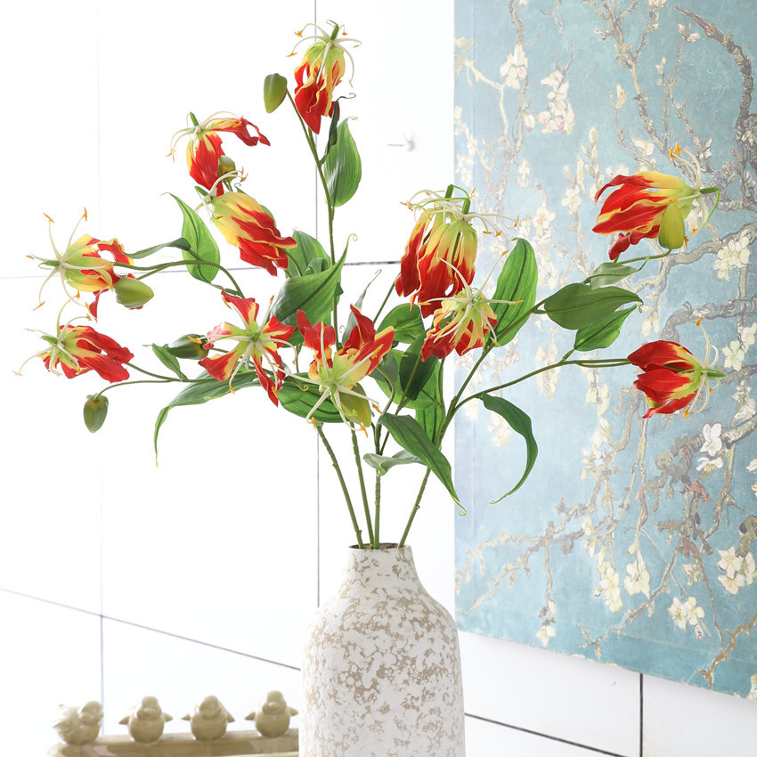 Artificial flower flame lily, artificial flower Jialan, modern home model room decoration, wedding photography, cross-border silk flower wholesale pic 2