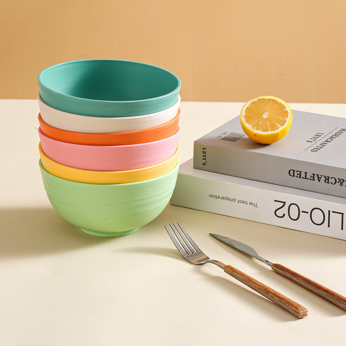 Wheat Straw Bowl Set, Nordic Style, 12/13.5/15 cm, Lightweight Stackable Kitchen Bowls