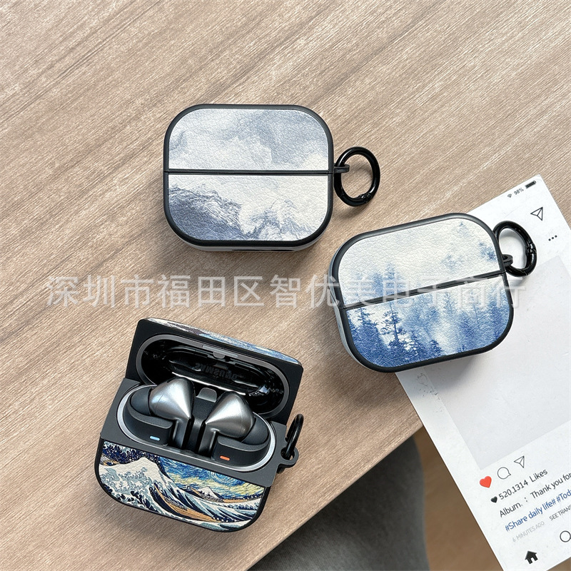 For Samsung Galaxy Buds3 Headphone Case Square Cartoon Leather buds3pro Wireless Bluetooth Pattern Hard
