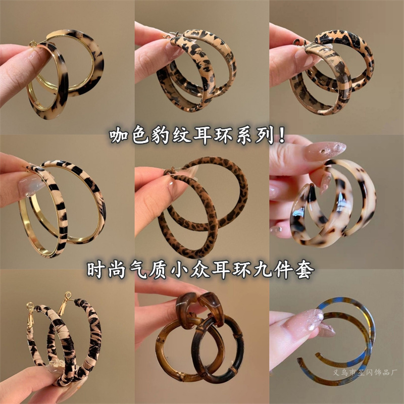 欧美几何圆形豹纹耳圈女小众设计感显脸小耳环秋冬高级感百搭耳饰|undefined
