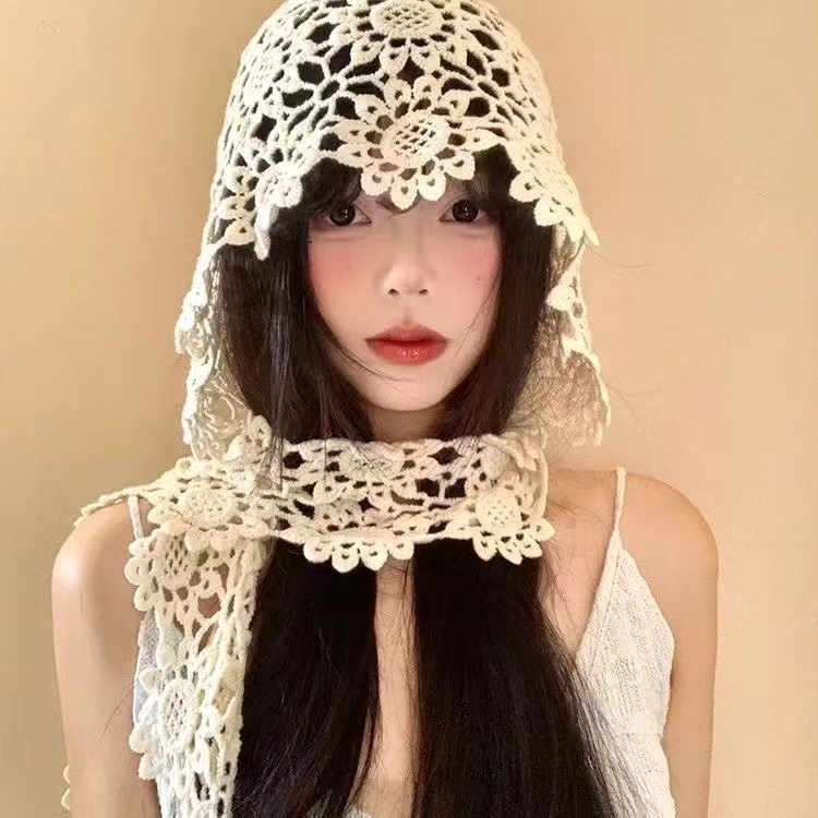 波西米亚彩色珠子包头帽女夏季镂空套头帽民族风手工钩花帽子圆顶|undefined
