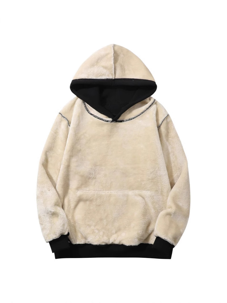 Amazon tendencia del comercio exterior suéter de lana de cordero de color sólido suelto cálido forro polar Deportes de los hombres europeos y americanos suéter con capucha