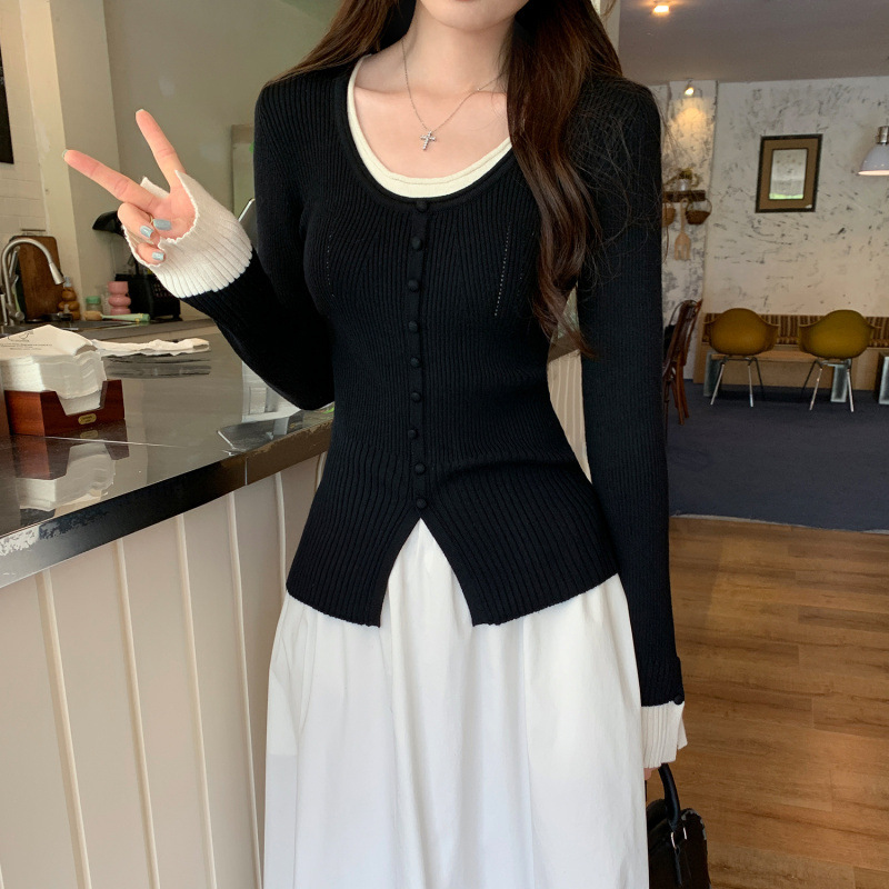 早秋niu系内搭粉色长袖毛衣针织衫女2025新款修身显瘦假两件上衣|undefined