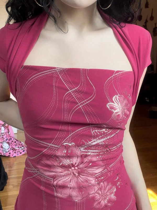 2025 アメリカンレトロナショナルトレンドプリントショルダー半袖 Tシャツサブカルチャーパーソナリティホットガールフェイクツーピースレディーストップ|undefined