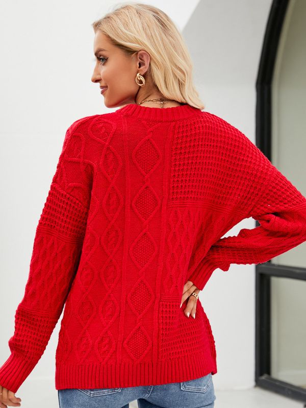 Amazon popular giro casual color sólido cuello redondo suéter perezoso estilo otoño e invierno nuevo suéter suelto