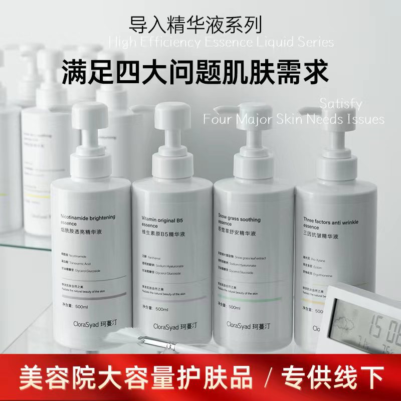 Professional Skincare Products for Beauty Salons: Large Bottles of Toner, Facial Cleanser, and High-End Skincare Essence for Salon Use