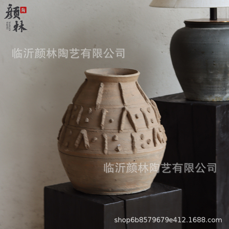 Ornamentación de vasijas de flores de viento tranquilo, vasijas de cerámica antiguas hechas a mano, vasijas de cerámica decorativas blandas, vasijas de flores secas, vasijas de cerámica decorativas residenciales