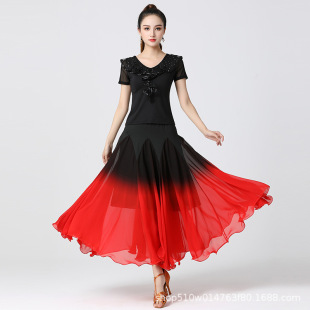 Square Dance Coat Modern Dance Dress Practice Dress Ballroom Dance Waltz Top Gradient Large Swing Dress suit Summer