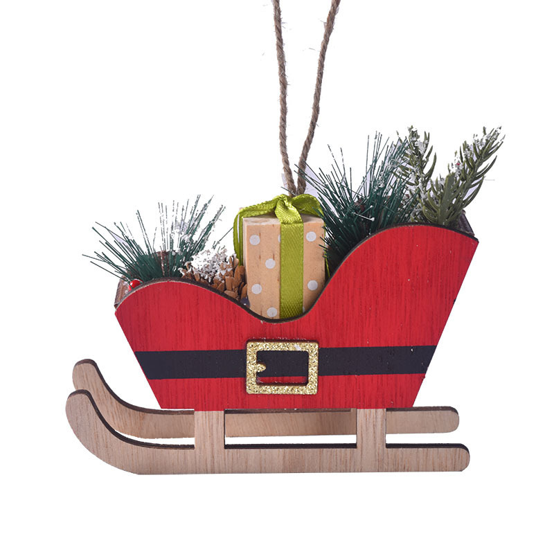 クリスマス用品 クリスマス木製ソリオーナメント クリスマスツリー装飾ソリペンダント 雰囲気のあるクリスマスデコレーション|undefined