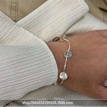 西西里 泰国纯手工925纯银素银手链 拉丝波浪圆片 原创设计个性