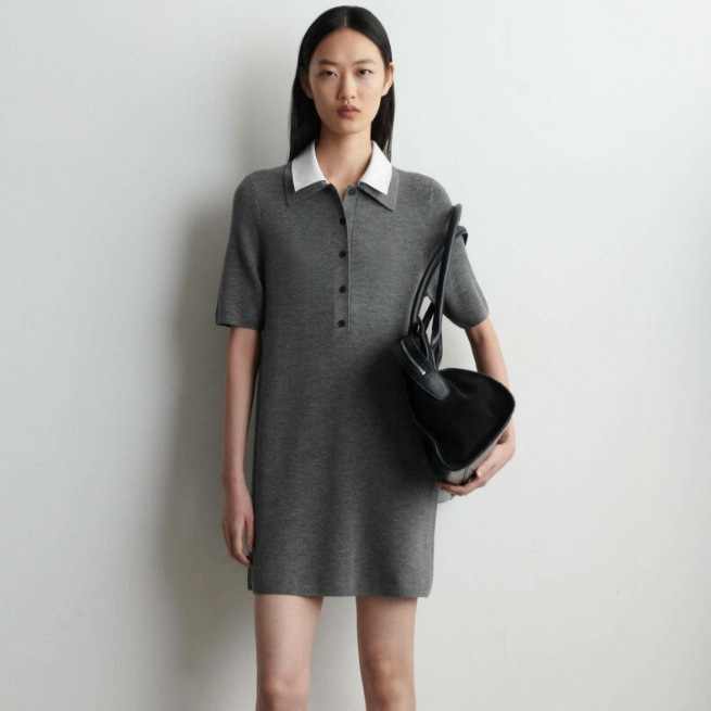 Cos Style Women's Clothing Mall Same Style Gray A-Line Knitted Dress Spring and Autumn Casual Workwear 2026 Spring New Product