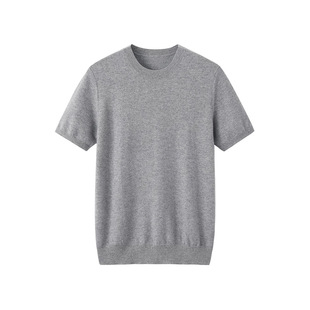 Inner Mongolia Cashmere Half-Sleeved Men's 100 Pure Cashmere Round Neck Short-Sleeved Pure Color Plain Knitted Pullover Bottoming