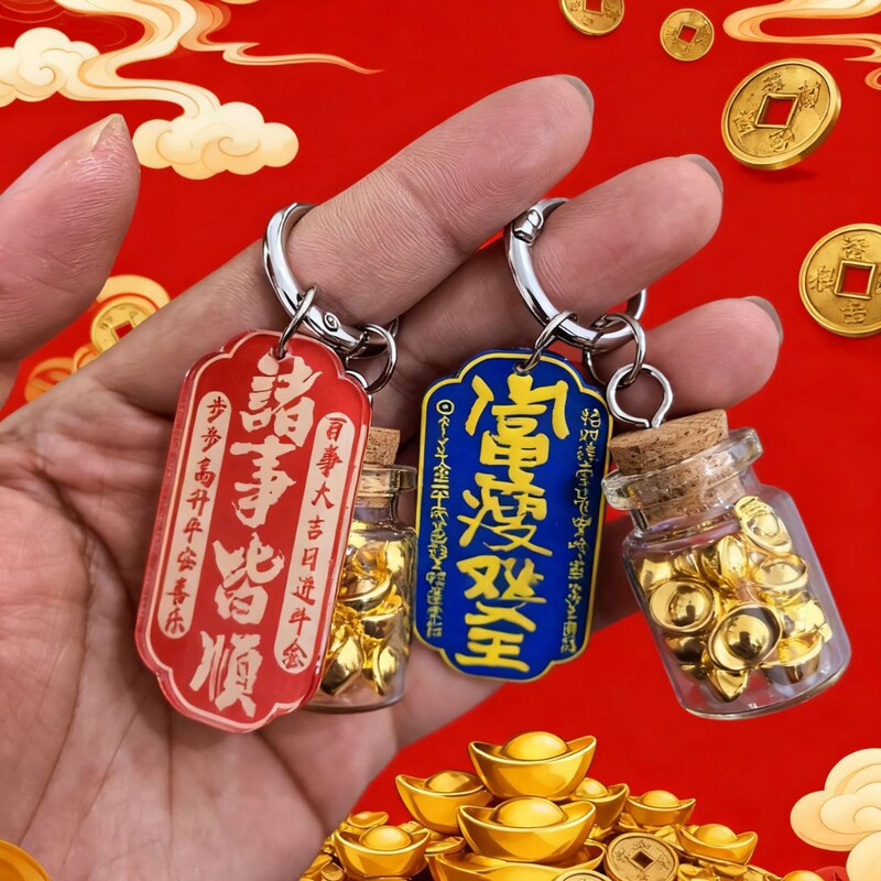 [New Model] Year of the Horse Fortune Bottle Keychain Pendant Acrylic Fortune Acrylic Sign Mahjong Internet Celebrity