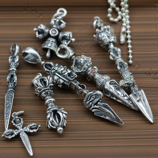 Xizang Sterling Silver Retro Vajra Instrument to Subdue the Devil Vajra Pendant Men's Thai Silver Wholesale Pendant