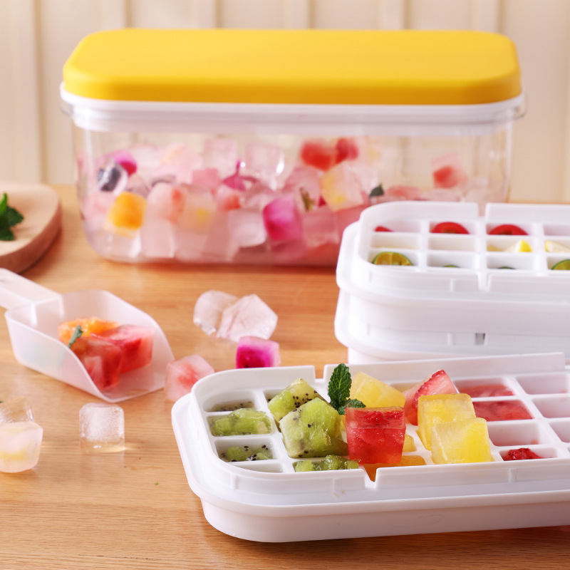 Molde de cubitos de hielo tipo prensa caja de almacenamiento de hielo Bandeja de hielo que hace silicona de grado alimenticio cubo de hielo congelado para el hogar caja de hielo segundo hielo