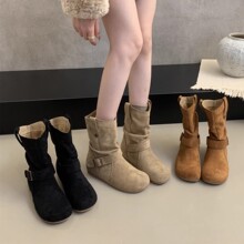 复古内增高短靴女2025秋冬新款丑萌堆堆厚底马丁靴勃肯西部牛仔靴