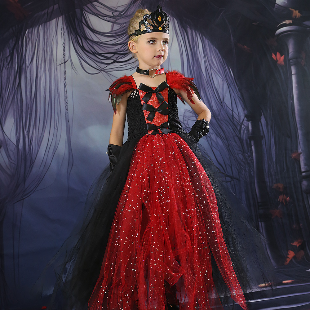 Abbigliamento per bambini Vestito da vampiro e zombie per bambini Costume da cosplay di Halloween per ragazze Vestito da tutù in tulle a rete_voghion.com
