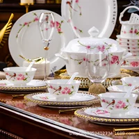 Ceramic tableware set, Chinese style, peach blossom pattern, gift sets 18–60 pcs