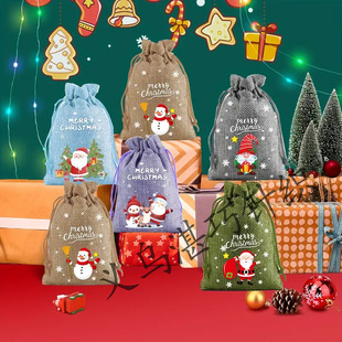 2025 New Christmas Gift Bag Drawstring Drawstring Christmas Candy Bag Cross-Border Hot Selling Drawstring Bag Set