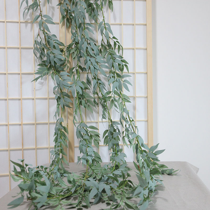Hojas de sauce, ramas de sauce, tubos envueltos con plantas verdes, decoración del hogar, enredaderas verdes, flores artificiales, flores artificiales al por mayor. image 3