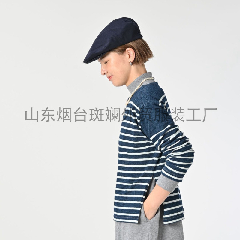 Directly Supplied from the Original Factory, Foreign Trade Clothing Indigo 45R Hem Slit Basque Striped T-Shirt, Unisex Striped T-Shirt 45R Directly Supplied from the Original Factory, Foreign Trade Clothing Indigo 45R Hem Slit Basque Striped T-Shirt, Unisex Striped T-Shirt 45R