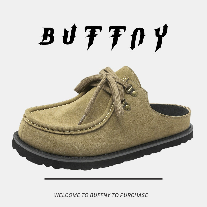 Ретро универсальные Birkenstocks 2025 весна, новые шнурованные замшево-кожаные шлёпанцы с открытым носком для ленивых
