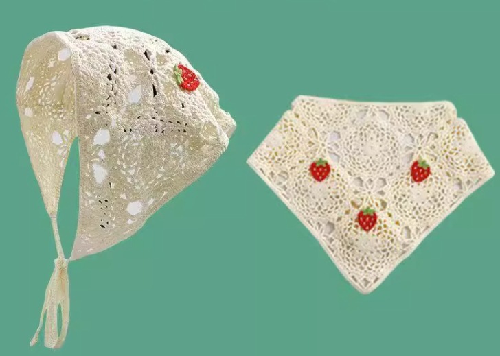 La primavera y el otoño de estilo coreano de moda de punto de ganchillo triángulo hueco bufanda femenina dulce linda chica estilo flor pañuelo de pelo banda de moda