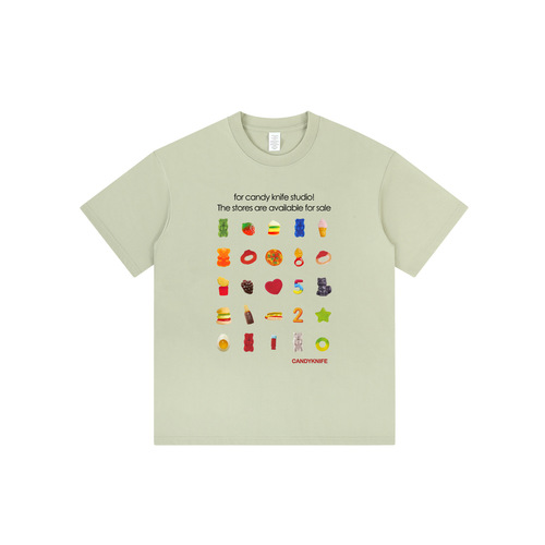 Cute Bear Jelly Candy Print Soft Cotton Men and Women Summer Loose Plus Size Couple T-Shirt Short Sleeve Top