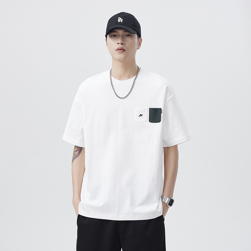 Design sense pocket short sleeve T-shirt men's 2025 summer new 250G Xinjiang cotton loose plus size casual T-shirt Design sense pocket short sleeve T-shirt men's 2025 summer new 250G Xinjiang cotton loose plus size casual T-shirt